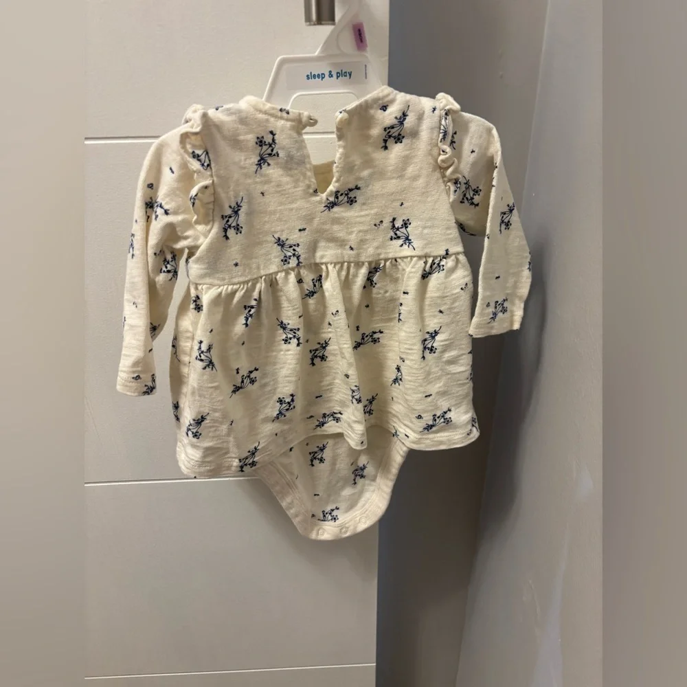 Gap Baby Girl Cream Blue Floral Bodysuit Dress Size 3-6 Months